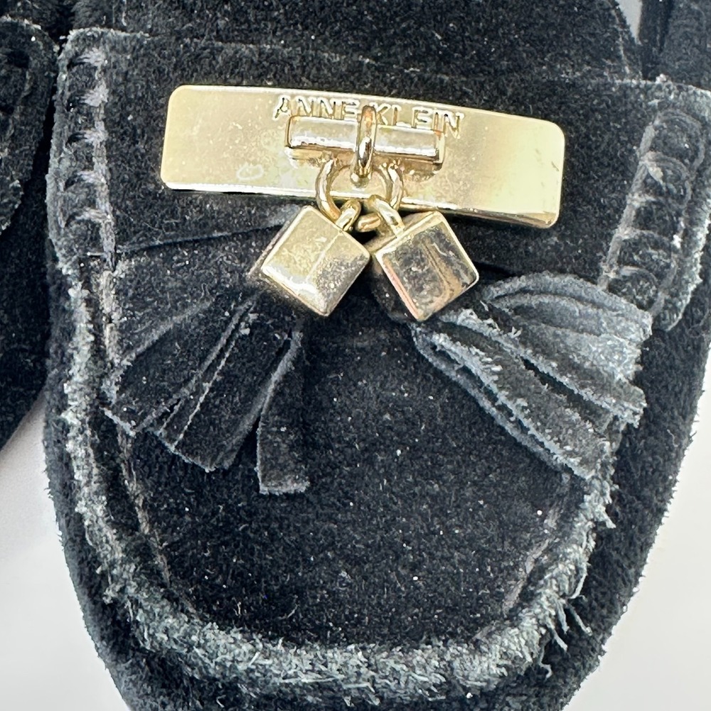 Anne Klein iflex Black Suede Moccasin Loafer Akoates Tassel Flat Shoes Size 6.5M - Picture 5 of 13